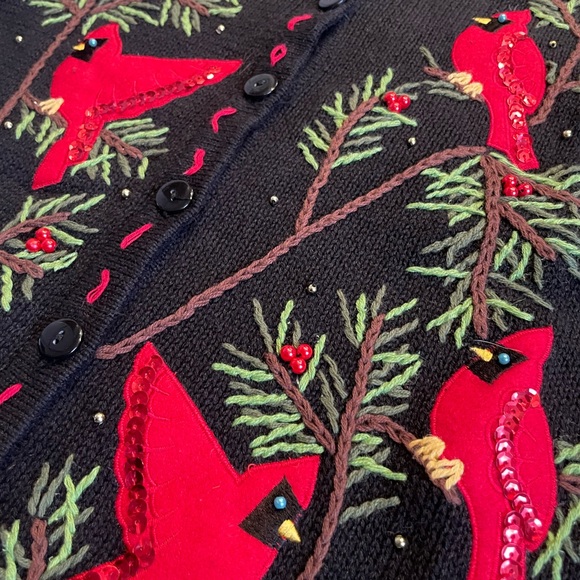 White Stag Vintage Christmas Cardinal Embroidered Cardigan Sweater Size XL - Picture 2 of 8